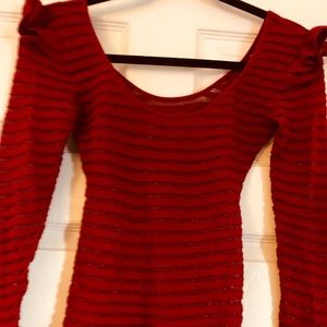 Long sleeved sparkly red Betsy Johnson blouse